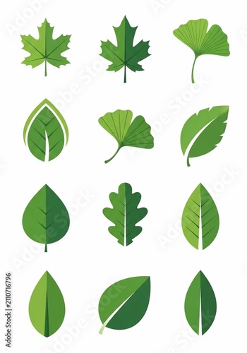 Vibrant Green Foliage Collection: A Flat Design Symphony of Nature's Shapes