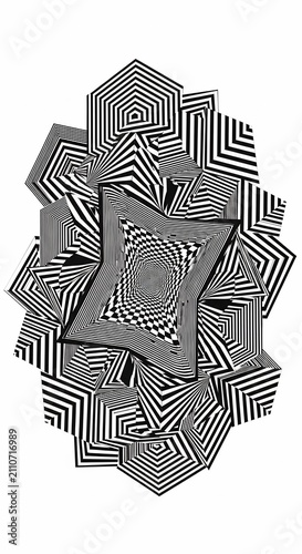Hypnotic Geometric Bloom: Black and White Op Art Illusion