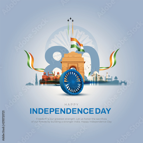 Foto 15th august happy independence day democratic India 80th with Indian flag