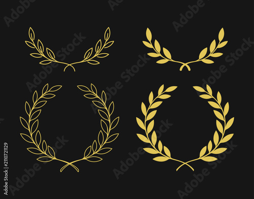 Elegant golden circular leaf wreath collection for award certificate and premium logo design