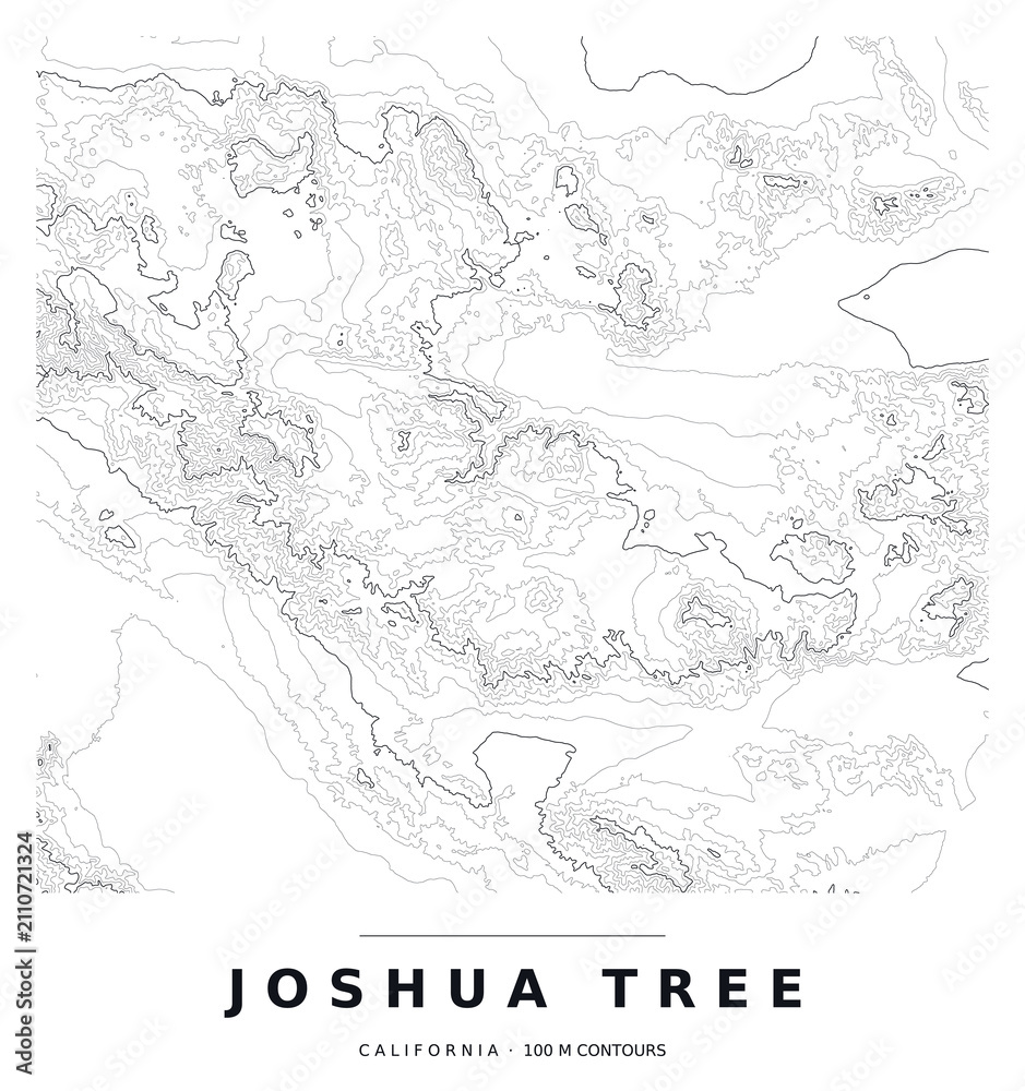 Obraz premium Joshua Tree National Park Contour Map, Black Lines, Editable Vector