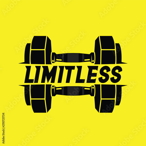 Limitless gym logo design with black dumbbells on a vibrant yellow background