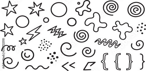 Hand drawn doodle symbols set for creative design on transparent background