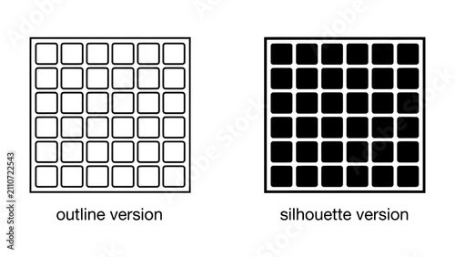 Bild auf Leinwand Outline and Silhouette Grid Comparison: Two identical grids, one as a white outline on black and the other a black silhouette on white, demonstrate contrast and visual representation