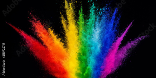 Fotografía Abstract Colorful Feather Pattern on Black Background with Fiery Smoke Texture,