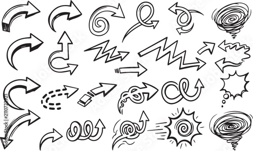 Hand drawn scribble arrow doodle set on transparent background