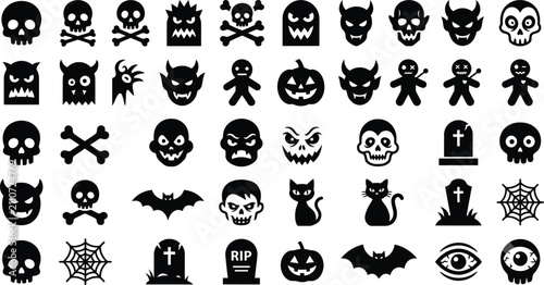 Quadro su tela Halloween horror icons set vector illustration spooky skull monster devil voodoo