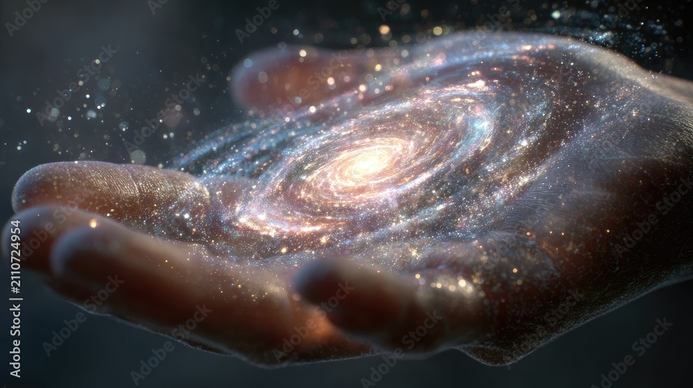 Fototapeta premium Galaxy held in a hand, cosmic energy