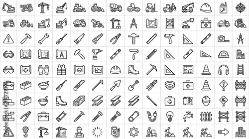Diverse collection of construction and building icons for project planning and design.