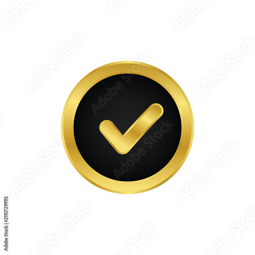 tick golden button vector