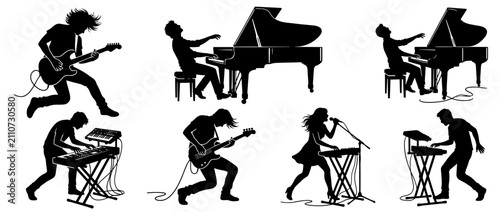 Photography Musicians Performing Lively Music Set Silhouette