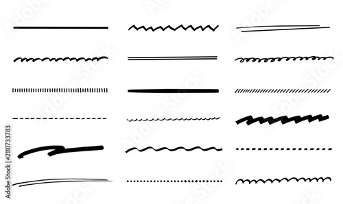 Obraz na płótnie 黒い手描き装飾ライン18種（文字なし・直線や点線のアンダーライン素材）