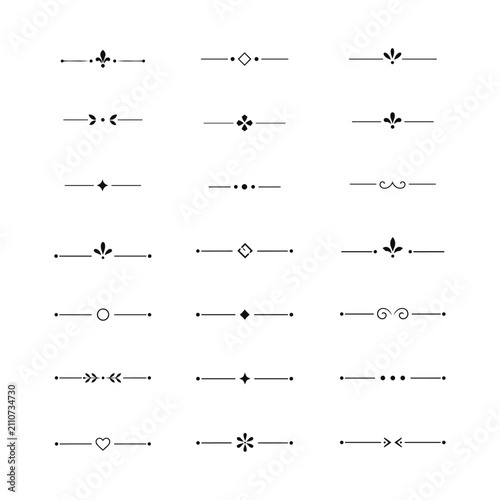 Minimalist black text dividers set on white background with small ornamental line borders