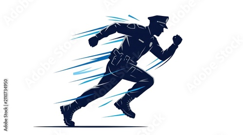 Police officer running fast silhouette motion blur action uniform