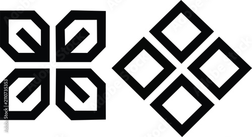 Abstract geometric square logo collection, modern minimalist black icon set, vector design isolated on white background