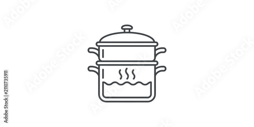 Minimalist line icon of a double boiler steamer pot for cooking.