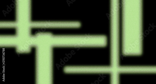 Modern abstract background with glowing green geometric lines on a black backdrop. Cyberpunk neon composition with soft grainy noise texture