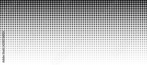 Foto Horizontal halftone gradient pattern with black circles transitioning from dense