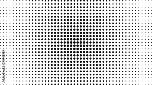 Cuadro en lienzo Symmetrical halftone pattern with black circular dots on a white background, fea