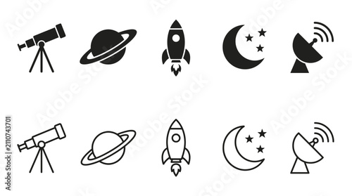 天文太空火箭望远镜卫星矢量图标合集