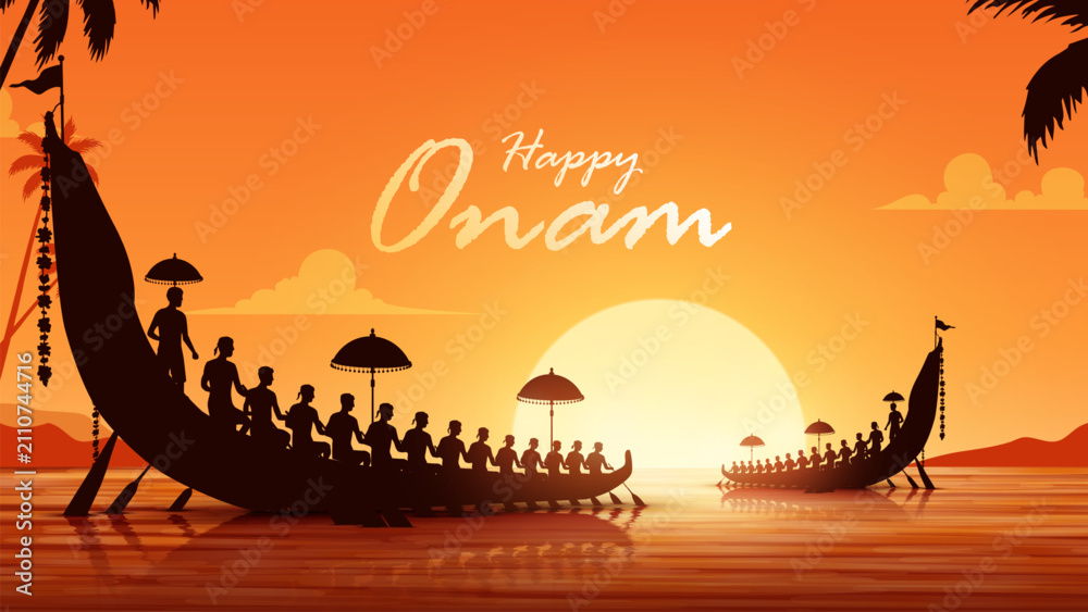 Obraz premium Onam celebration background for Happy Onam festival of South India Kerala. South India Kerela festival happy Onam celebration greetings. Happy Onam celebration greetings.