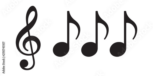 Fotografie Treble clef and three musical eighth notes for a music design on a transparent background