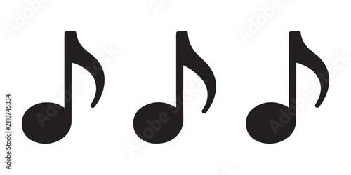 Cuadro en lienzo Three individual black eighth notes arranged side by side isolated on a transparent vector background