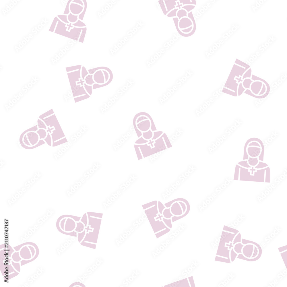 Obraz premium nun christianity vector glyph seamless pattern nun christianity sign illustration