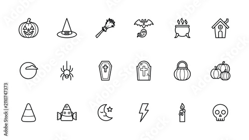 HalloweenThemed Line Icons Set Featuring Classic Symbols and Seasonal Illustrations With Transparent Background