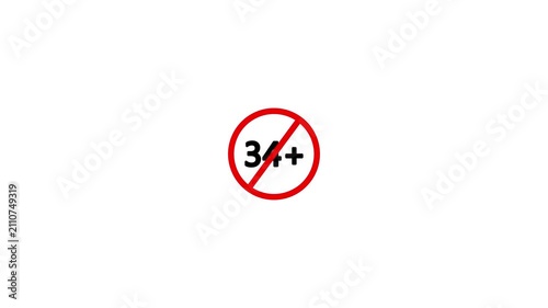34+ content rating, age limit permanent, Saigon animation, movies and gaming, parental guidance warning, motion graphics video with transparent white background.