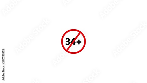 34+ content rating, age limit permanent, Saigon animation, movies and gaming, parental guidance warning, motion graphics video with transparent white background.