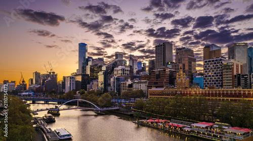 Melbourne Southbank Cityscape Golden hour
