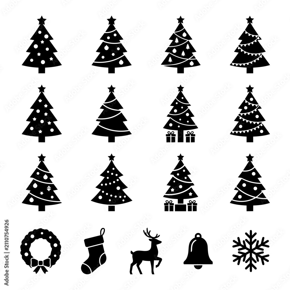 Obraz premium Christmas Tree and Holiday Icon Set Vector Illustration
