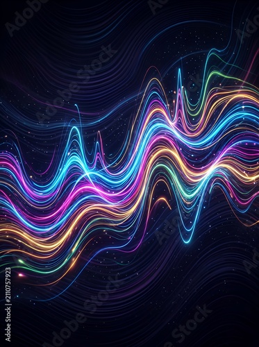 Vibrant Abstract Sound Wave Energy Flowing Through Darkness.