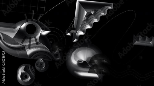 Monochromatic abstract geometric shapes animation background
