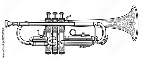 Obraz na płótnie Vintage Brass Instrument Line Art