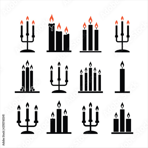 Collection of Black and Red Candle Icons vector