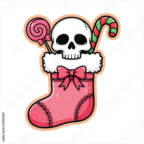 Christmas Stocking With Skull And Sweets lollipop candy cane