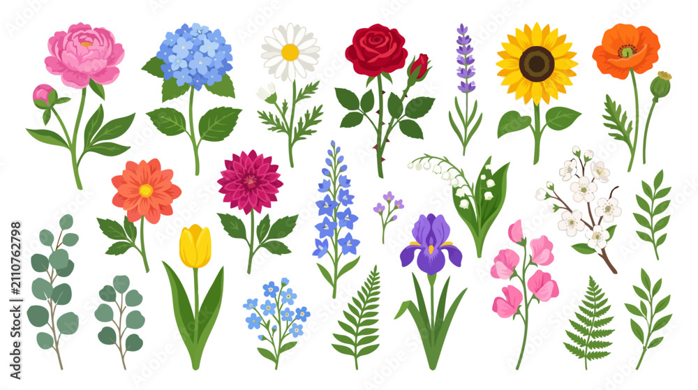 Obraz premium Vibrant Assortment of Delicate Spring and Summer Flowers Collection