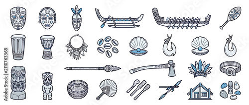 Slika na platnu Tribal Artifacts Collection - Cultural Objects and Symbols