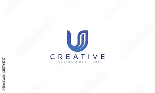 Modern blue letter u logo design with leaf shape