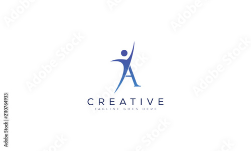 Abstract letter a logo design with a jumping person shape