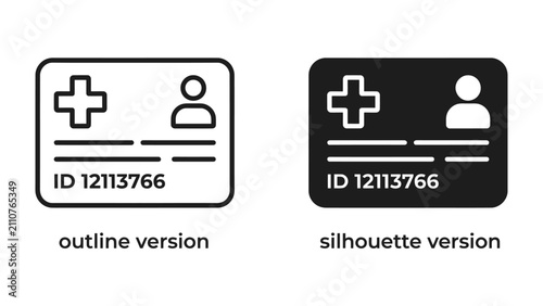 фотографія Health Card Icon: A clear and concise representation of a health identification card, presented in both outline and silhouette styles for versatility in design