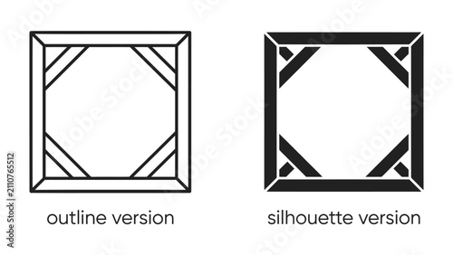 Foto Outline and Silhouette Geometric Frame: A comparative display of a square geometric frame, presented in both a clean outline version and a solid silhouette version