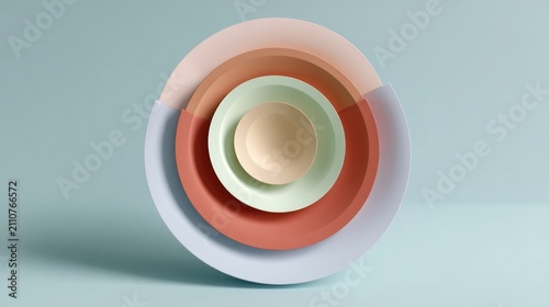 Colorful Nested Plates in Soft Pastel Tones on Minimalist Background