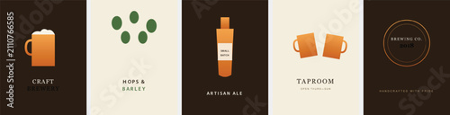 Foto Vintage craft beer brewery banners, artisan ale and taproom vector set, minimali