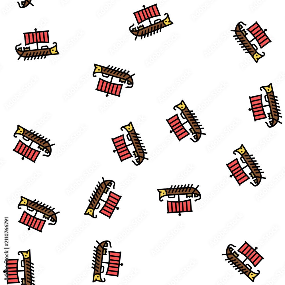 Obraz premium ship ancient rome vector seamless pattern ship ancient rome sign illustration