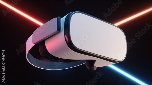 Futuristic Virtual Reality Headset Against Colorful Neon Background