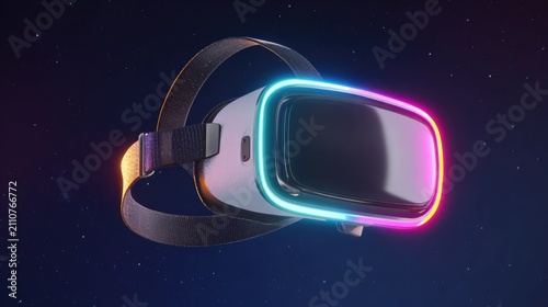 Futuristic Virtual Reality Headset with Neon Lighting Effects