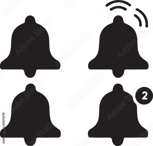 Notification bell icon. Alert symbol. Simple pictogram for reminder, alarm, message notification, app update, warning, ring, announcement and user interface notice.
